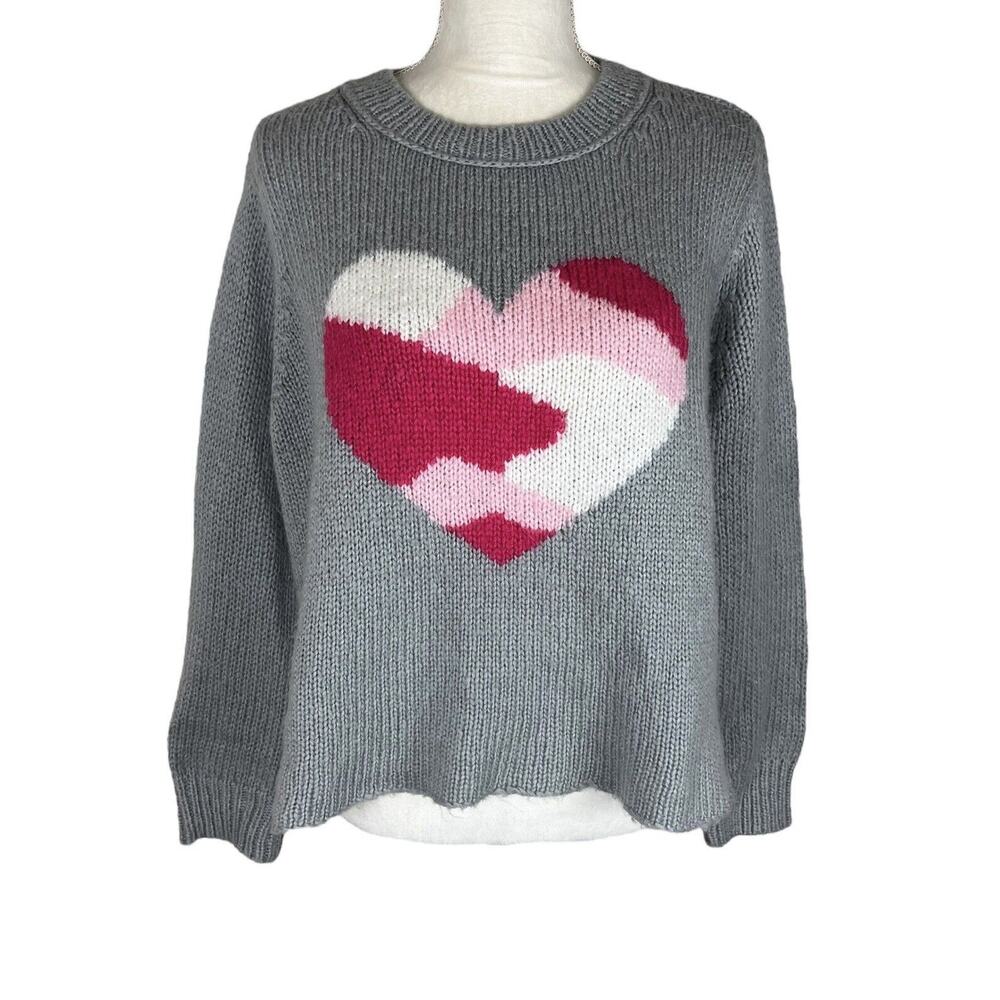 Wooden Ship Paola Buendia Knitted Gray Camo Heart Sweater Size Small / Medium